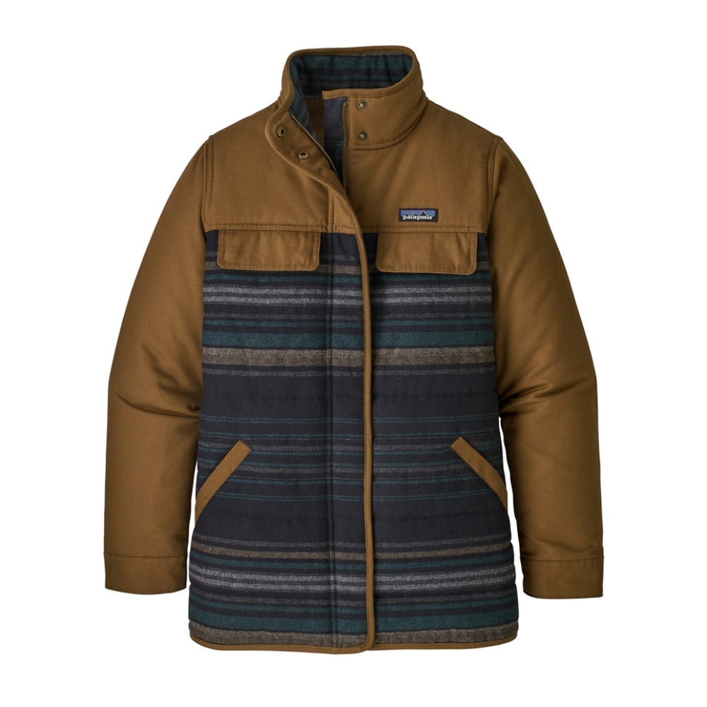 Patagonia W's Out Yonder Tan Wool Blue Stripe Coat Jacket Women Small